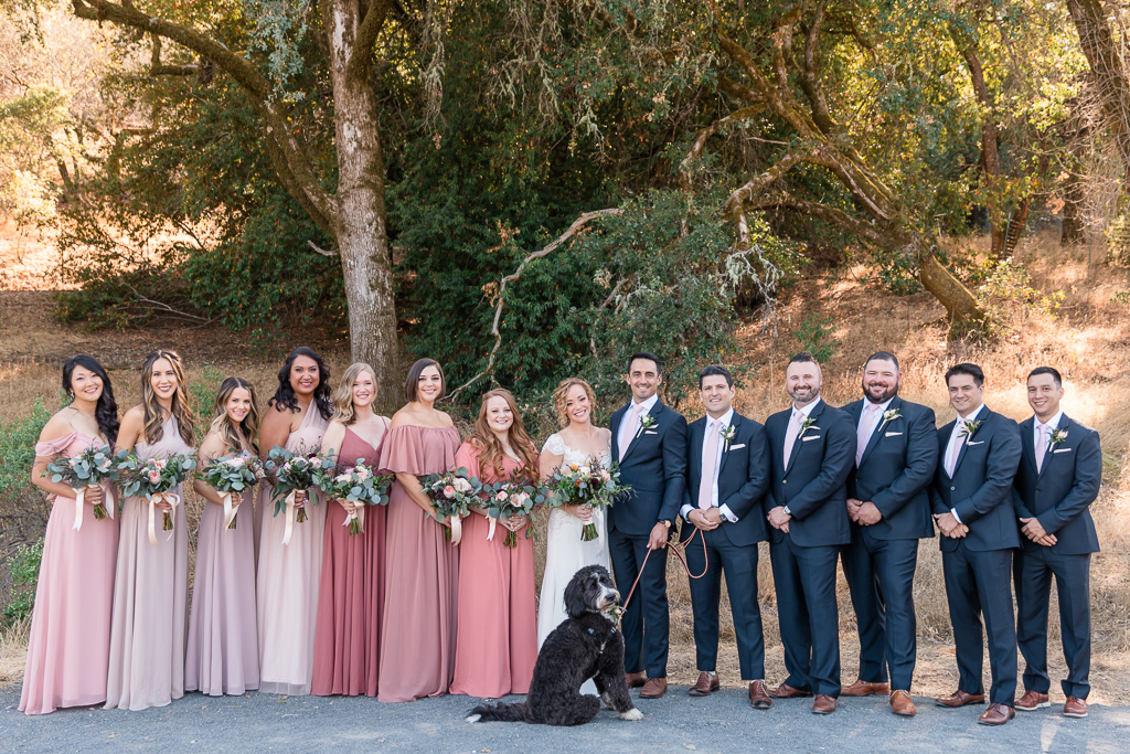 The Highlands Estate wedding party photo with dog