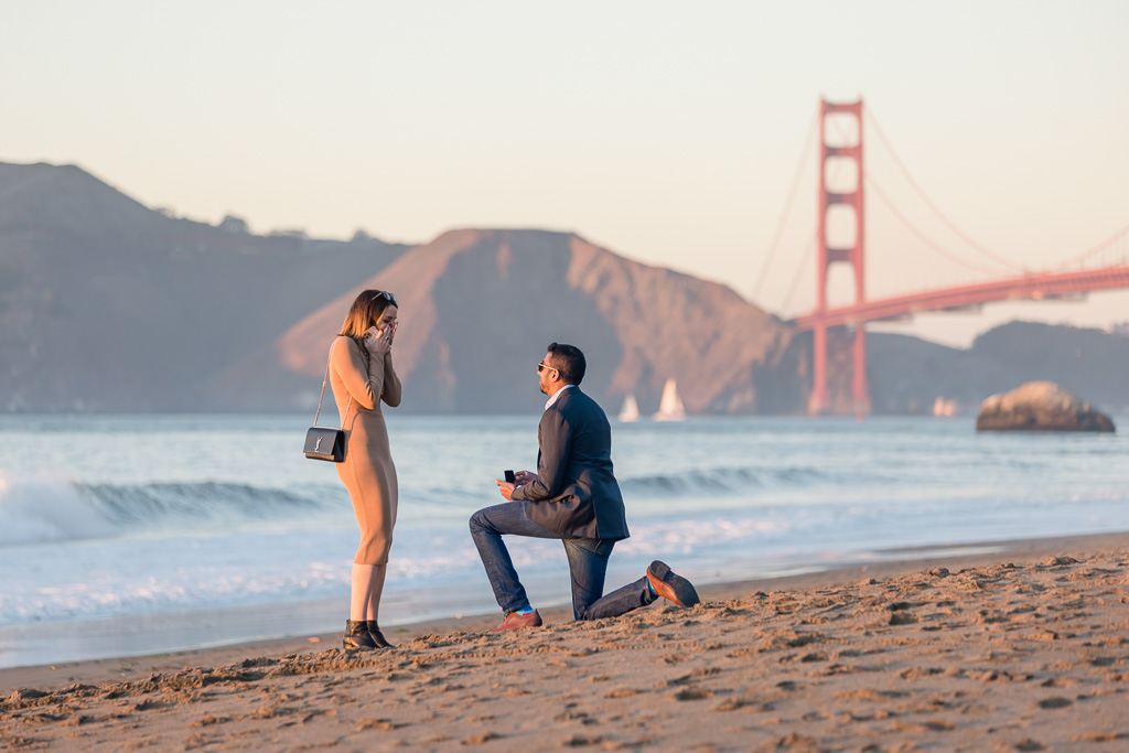 Baker Beach sunset surprise proposal hidden photographer