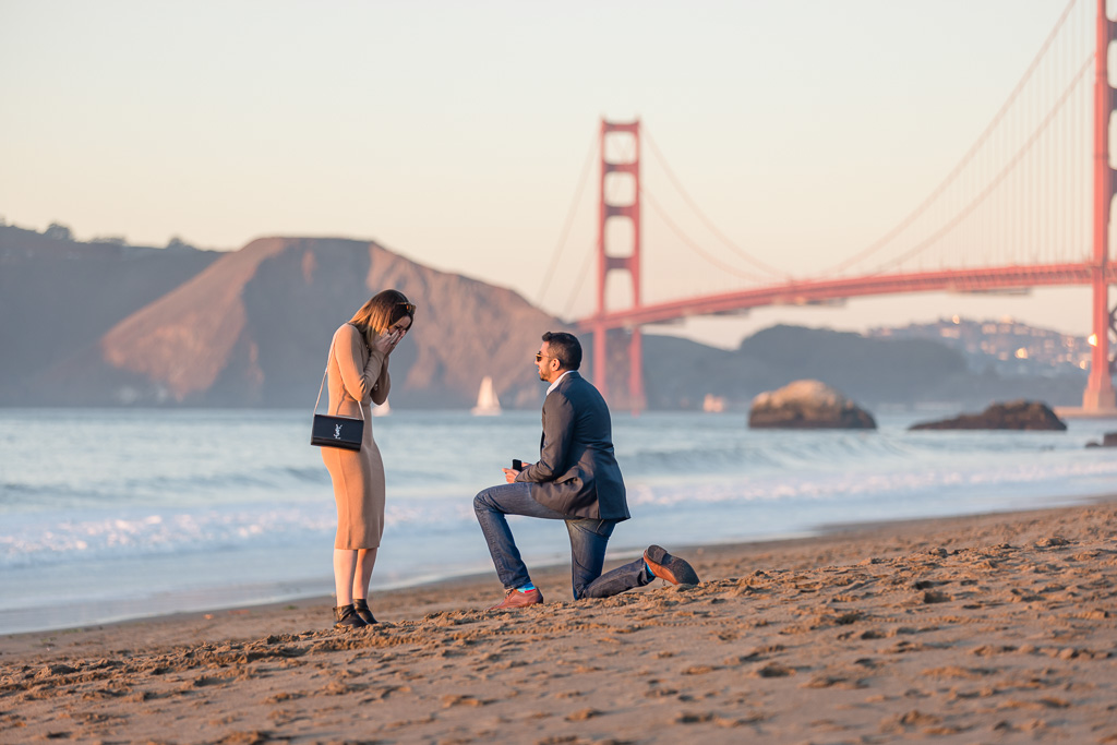 Golden Gate Bridge surprise proposal at sunset