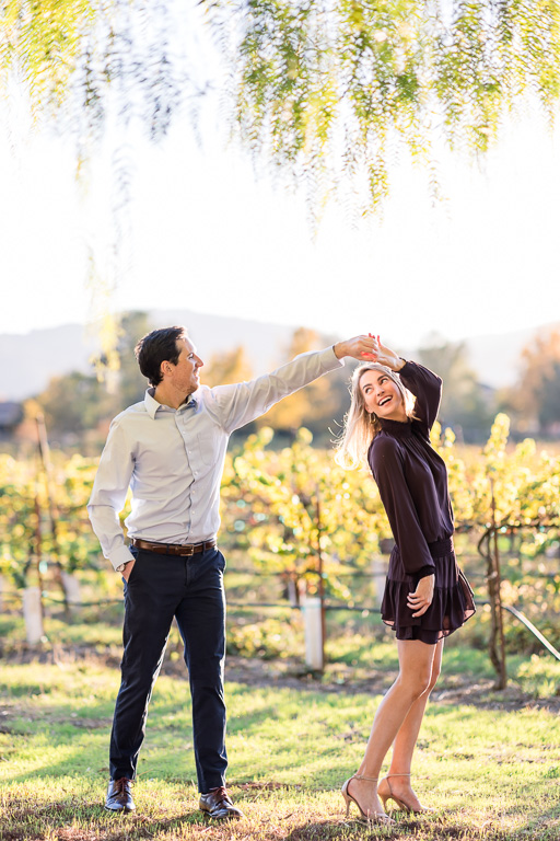 playful engagement photos at a vineyard in the Bay Area
