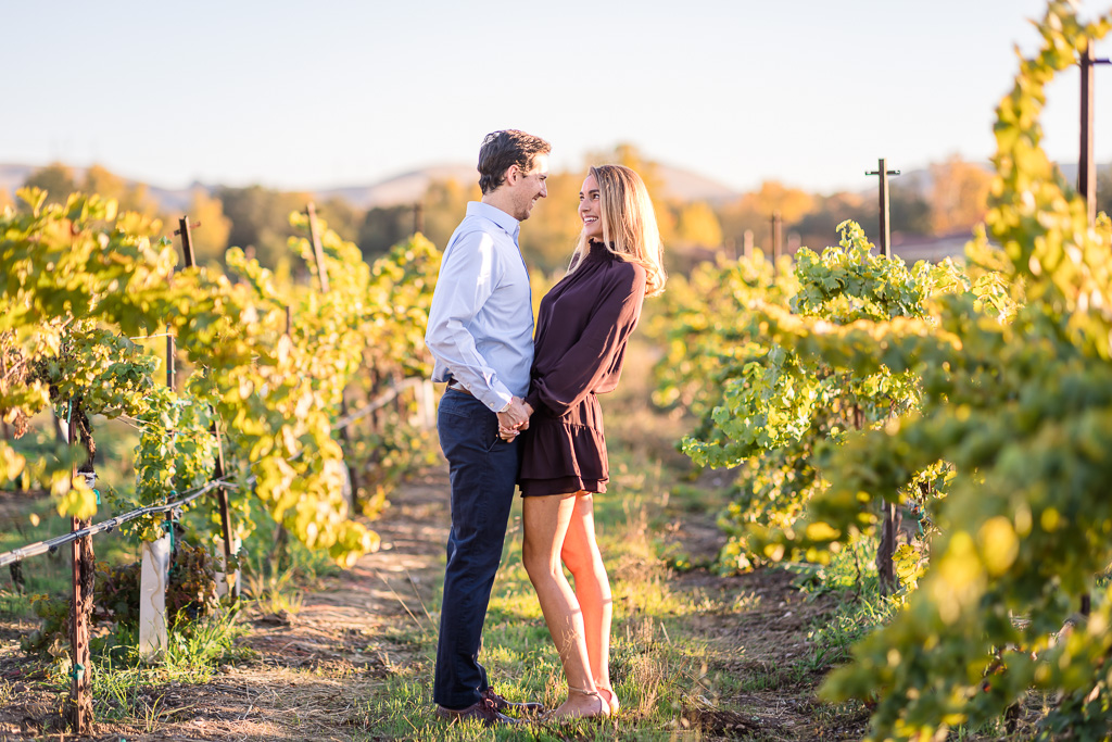 colorful autumn engagement shoot at Casa Real vineyard in Pleasanton