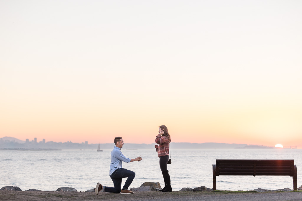 Berkeley Marina surprise proposal at sunset