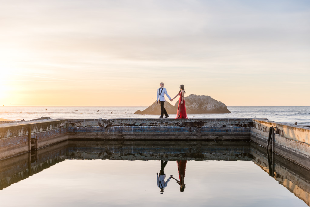 colorful golden hour engagement session in San Francisco