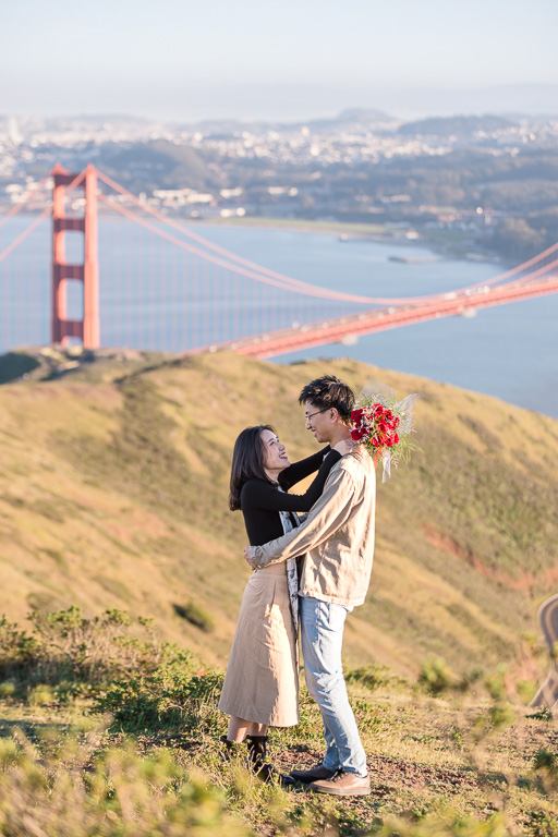 Golden Gate Bridge mountain view engagement photos