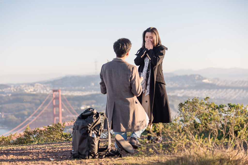 San Francisco surprise proposal above the Golden Gate Bridge