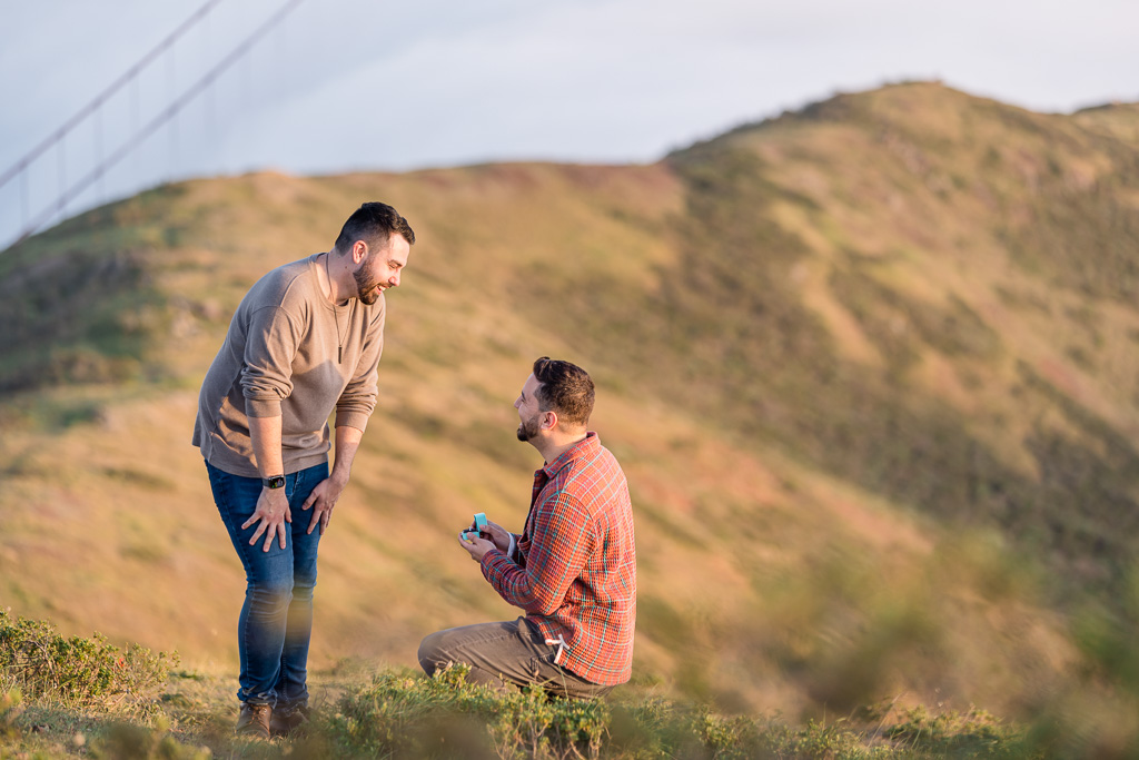 surprise proposal in the California hills at sunset