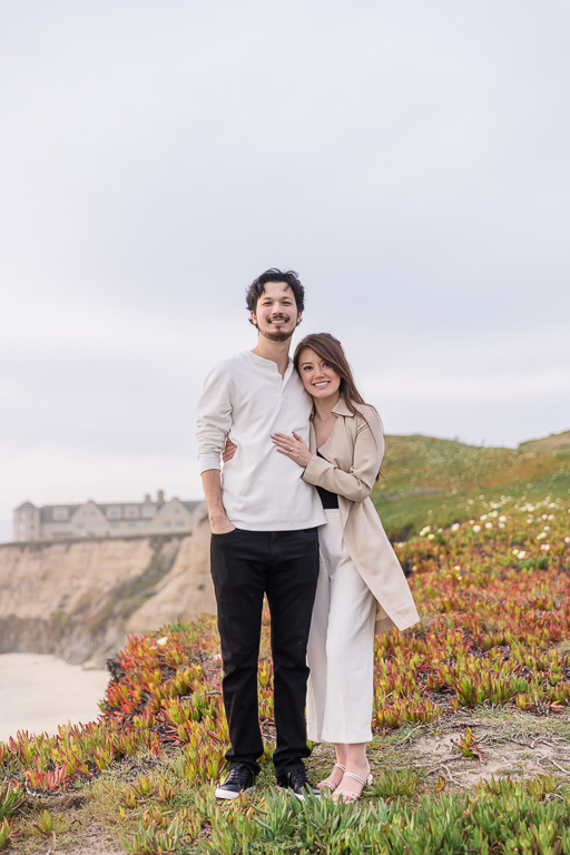 couple portraits on a cliffside in Half Moon Bay