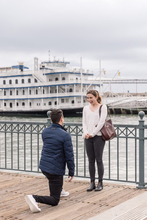 surprise proposal in front of the San Francisco Belle