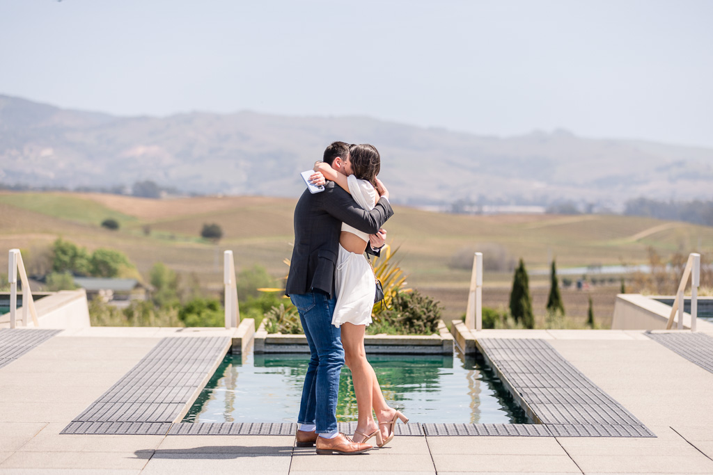 clean modern winery engagement proposal at Artesa Vineyards and Winery