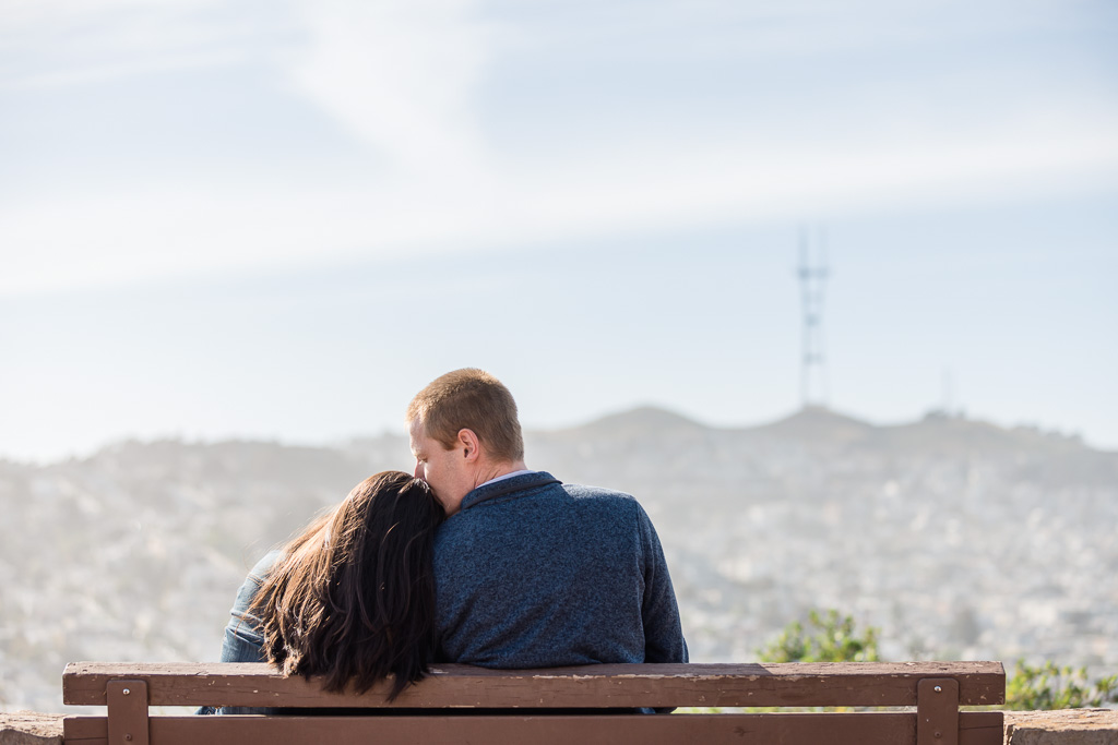 Bernal Heights park bench engagement picture