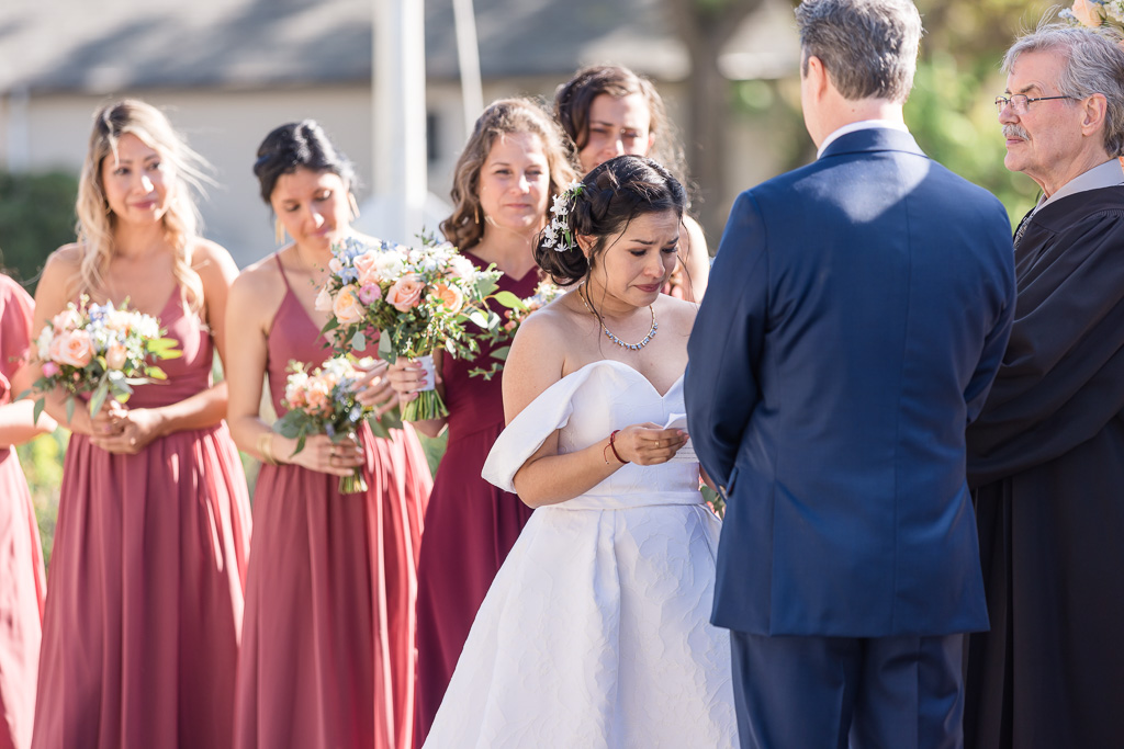 bride teared up when reading her vows