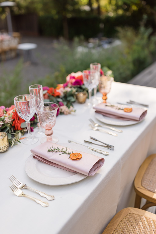 floral themed colorful dinner setting
