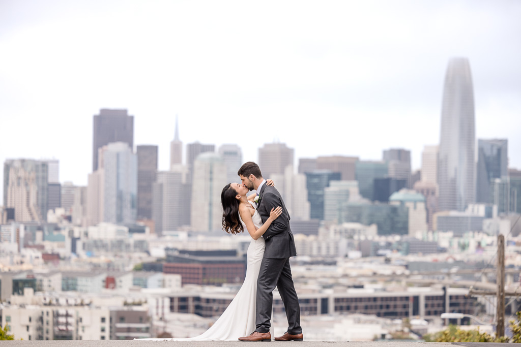 Potrero Hill San Francisco cityscape romantic wedding photo