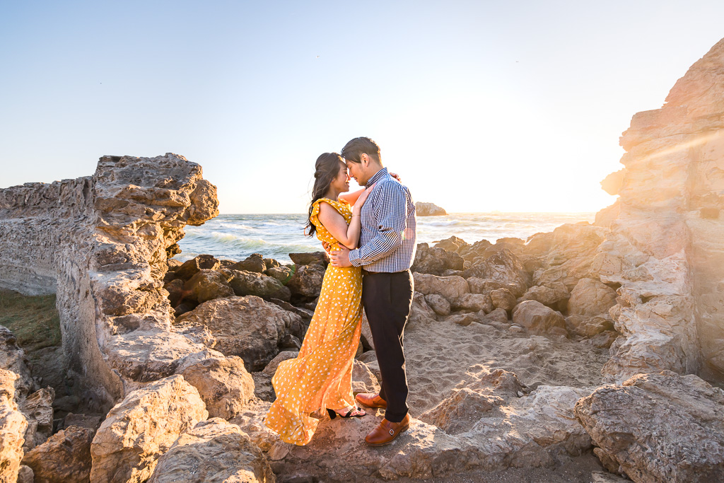 engagement photos during a colorful sunset