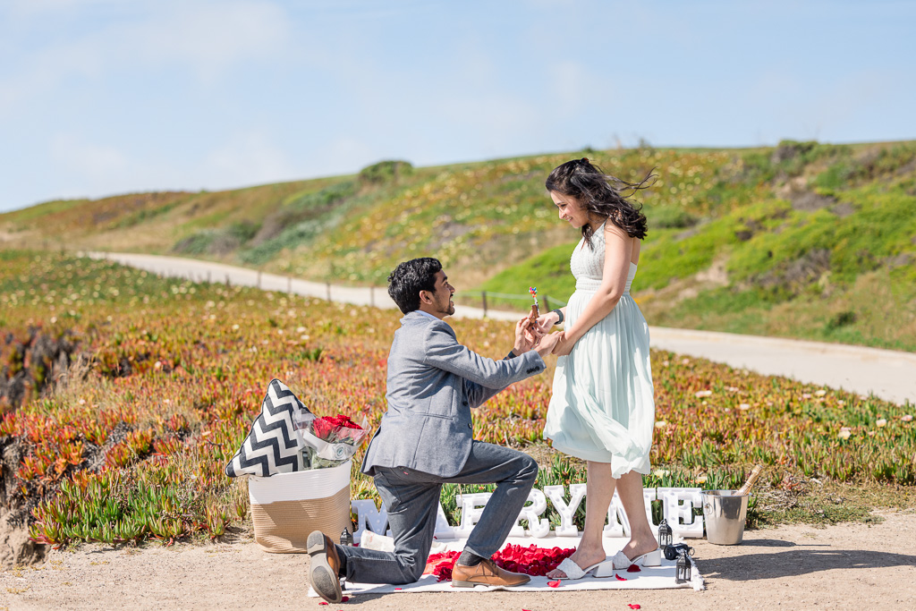 picnic surprise proposal at Ritz-Carlton Half Moon Bay
