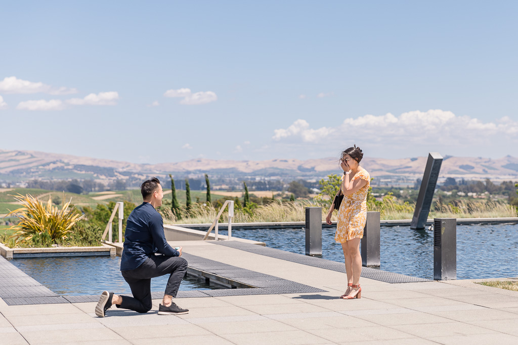 romantic surprise proposal at modern winery with amazing view