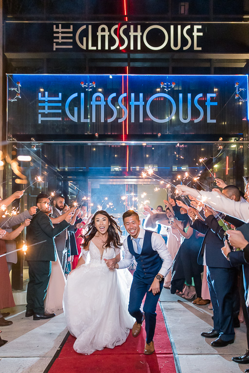 The GlassHouse San Jose wedding sparkler exit send-off