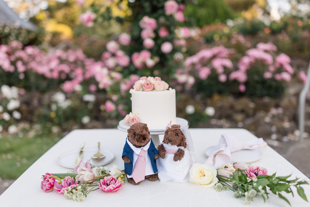 stuffed beaver props by wedding cake