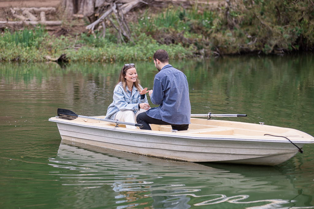 Stow Lake row boat surprise engagement