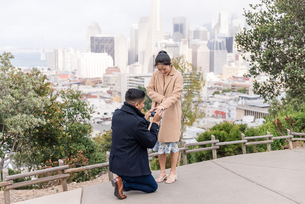 surprise engagement at Ina Coolbrith Park in SF