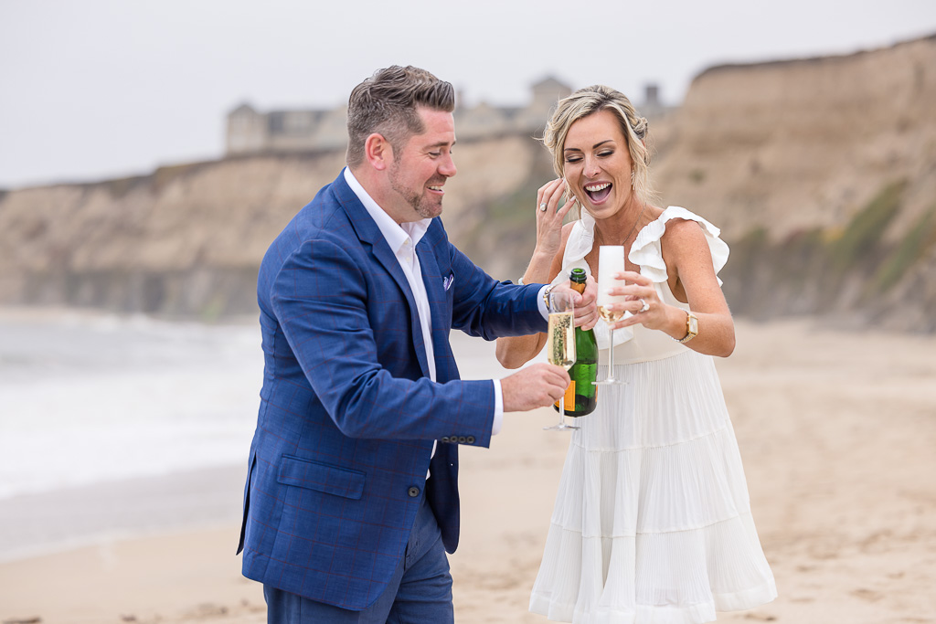 celebrating with champagne after proposal