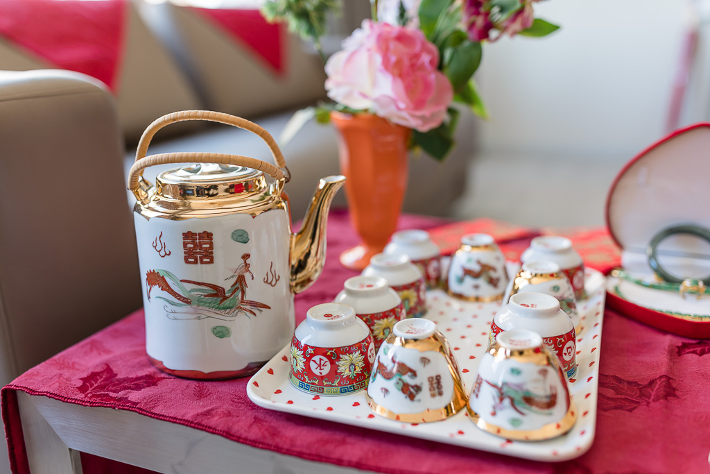 elegant red tea set for tea ceremony
