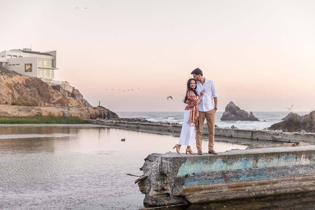 soft colorful engagement photos at Sutro Baths