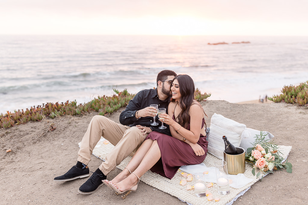 picnic engagement photos on ocean bluffs