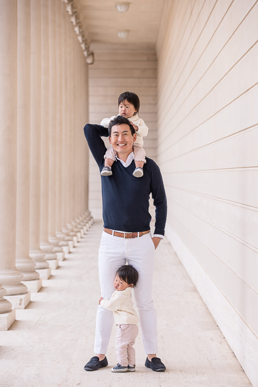 Dad with twin babies at Legion of Honor
