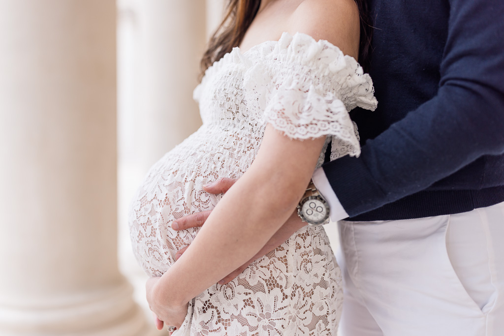 see-through sheer white lace dress for maternity photos