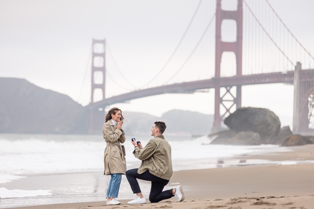 Golden Gate Bridge beach surprise marriage proposal