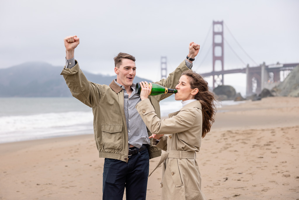 chugging champagne after getting engaged