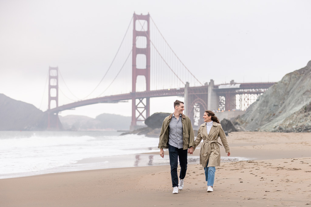 Golden Gate Bridge beach overcast engagement photos