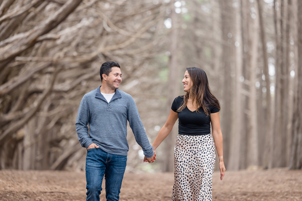 engagement photos at Moss Beach tree tunnel