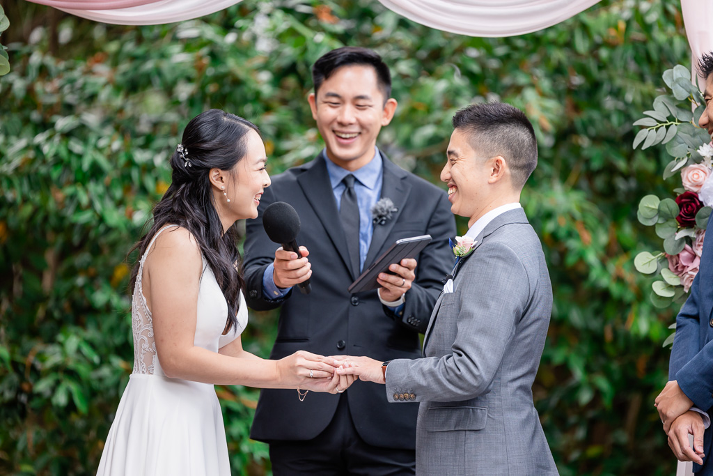 giggles and laughs during wedding ceremony