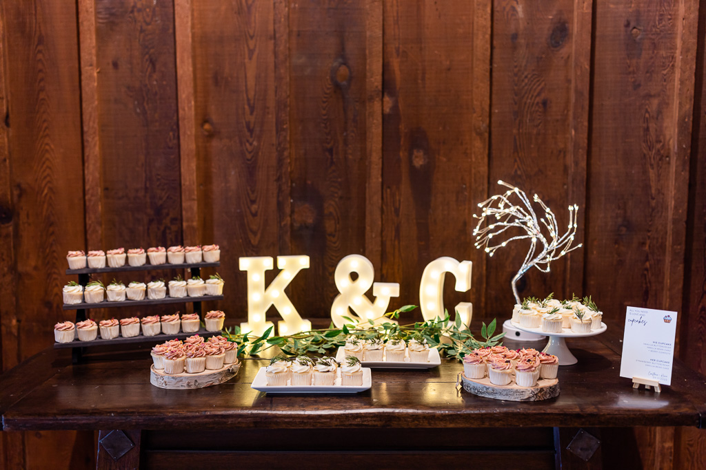 dessert table with light-up letters