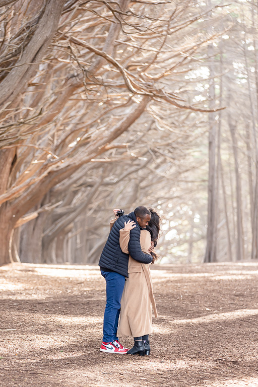 gorgeous cypress tree tunnel surprise engagement