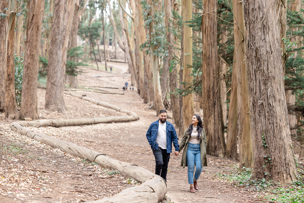 couple walking in the woods