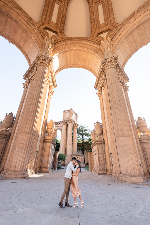 engagement photos under the Palace of Fine Arts dome