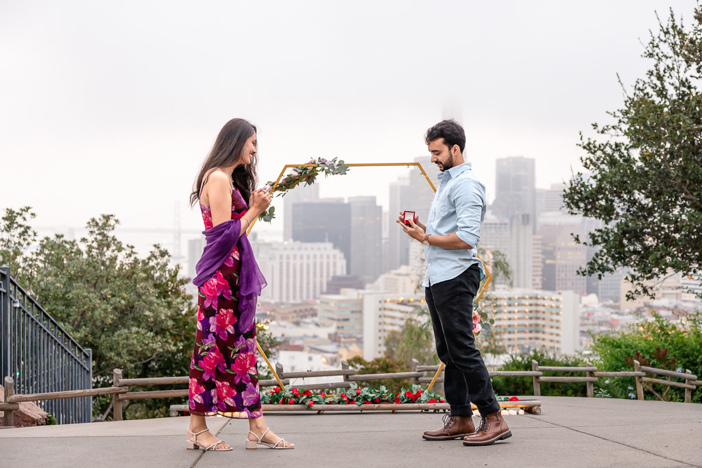 surprise engagement proposal with hex arbor decor in San Francisco
