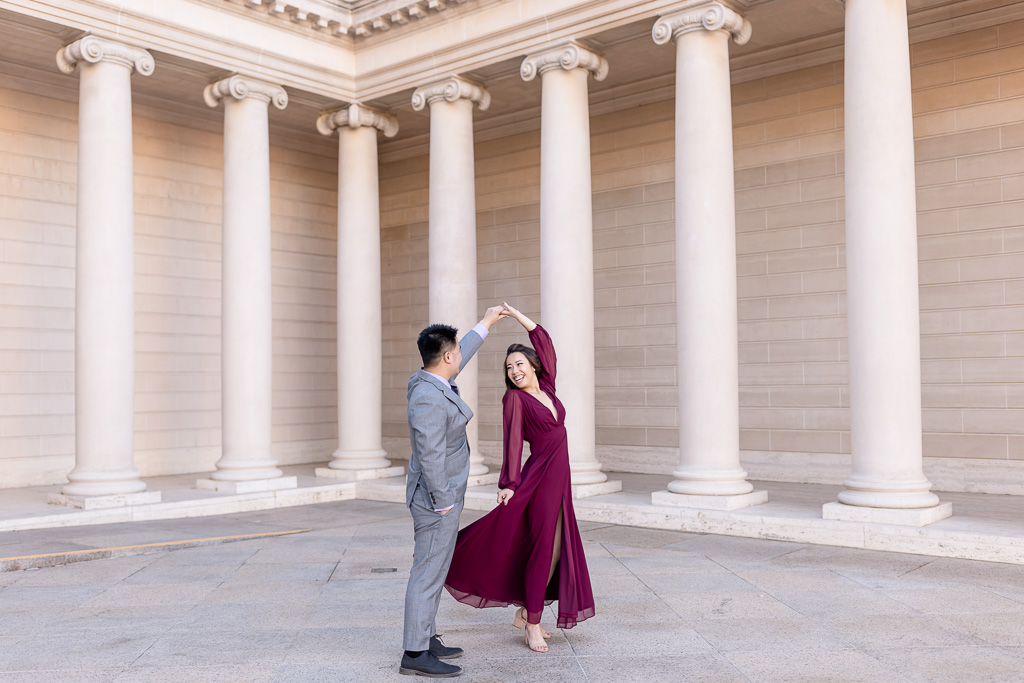 whimsical engagement photos at the Legion of Honor