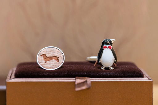 cute wooden dachshund and penguin cuff links
