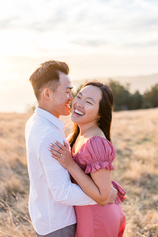Cheerful and happy save the date photo at Mt. Tam
