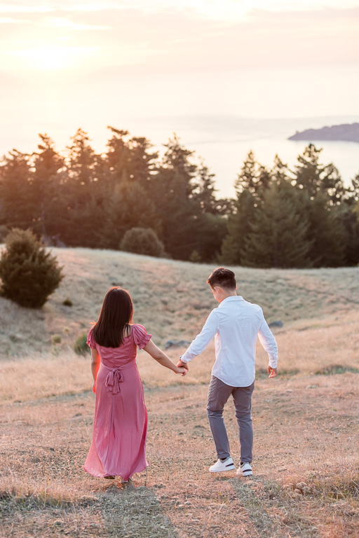 engagement with Mt Tam pink skies