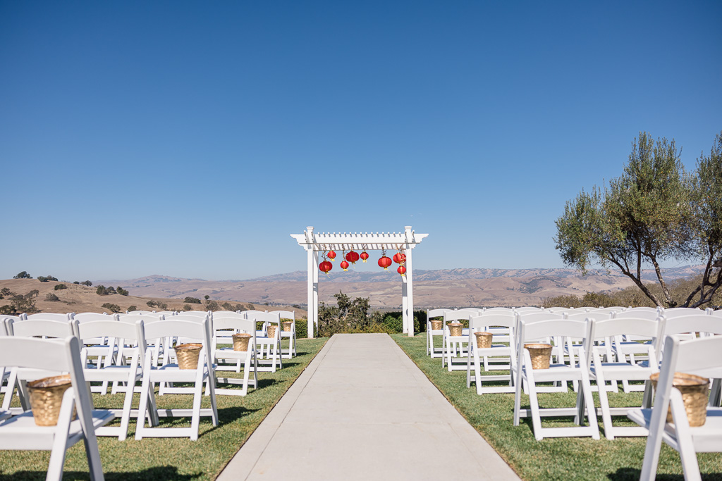 Willow Heights Mansion ceremony decor with red lanterns