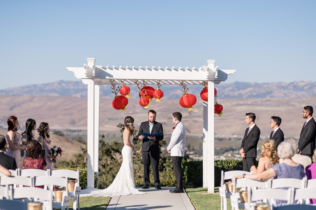 Willow Heights Mansion wedding ceremony with mountain backdrop