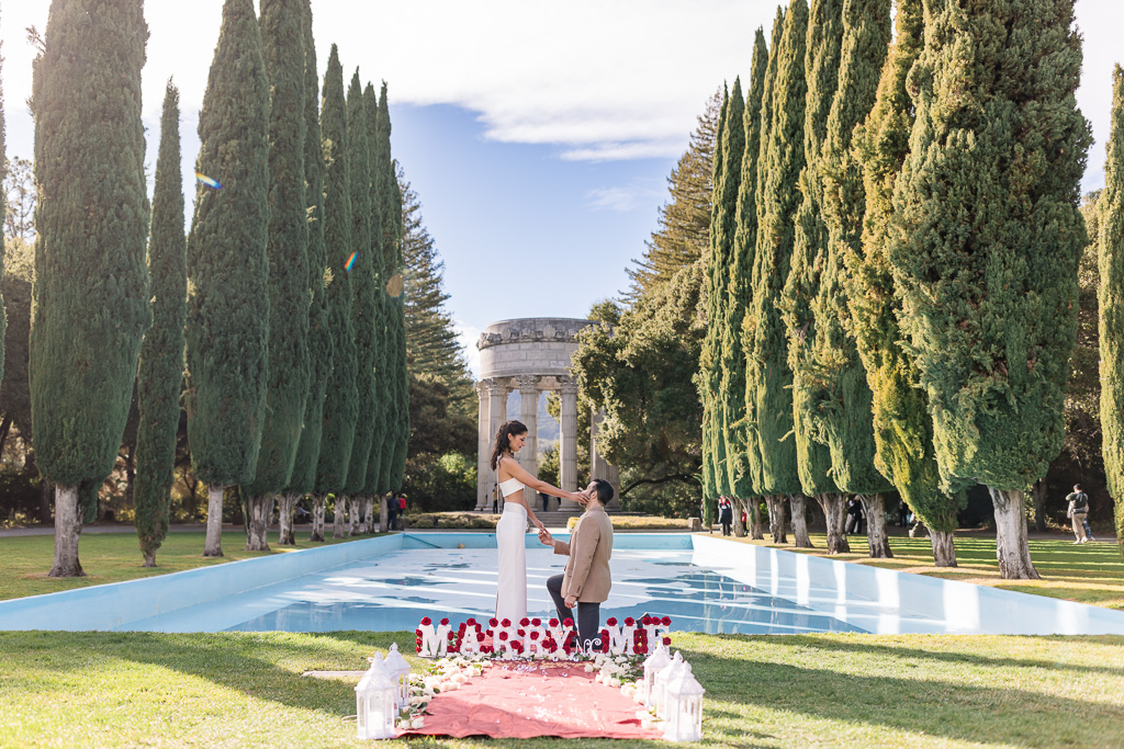 Pulgas Water Temple surprise proposal with proposal setup and decor