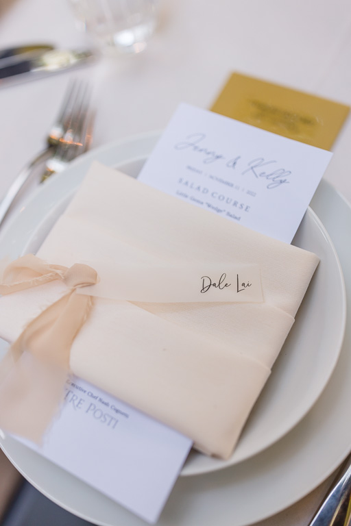 elegant off-white place setting with DIY ribbon