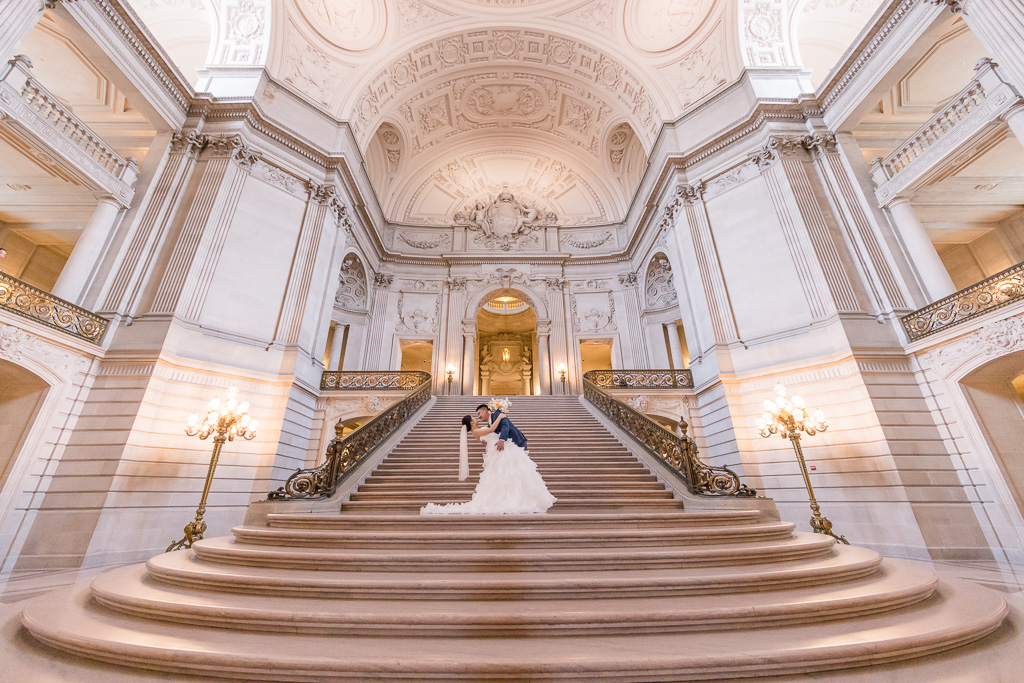 SF City Hall main staircase wedding portrait