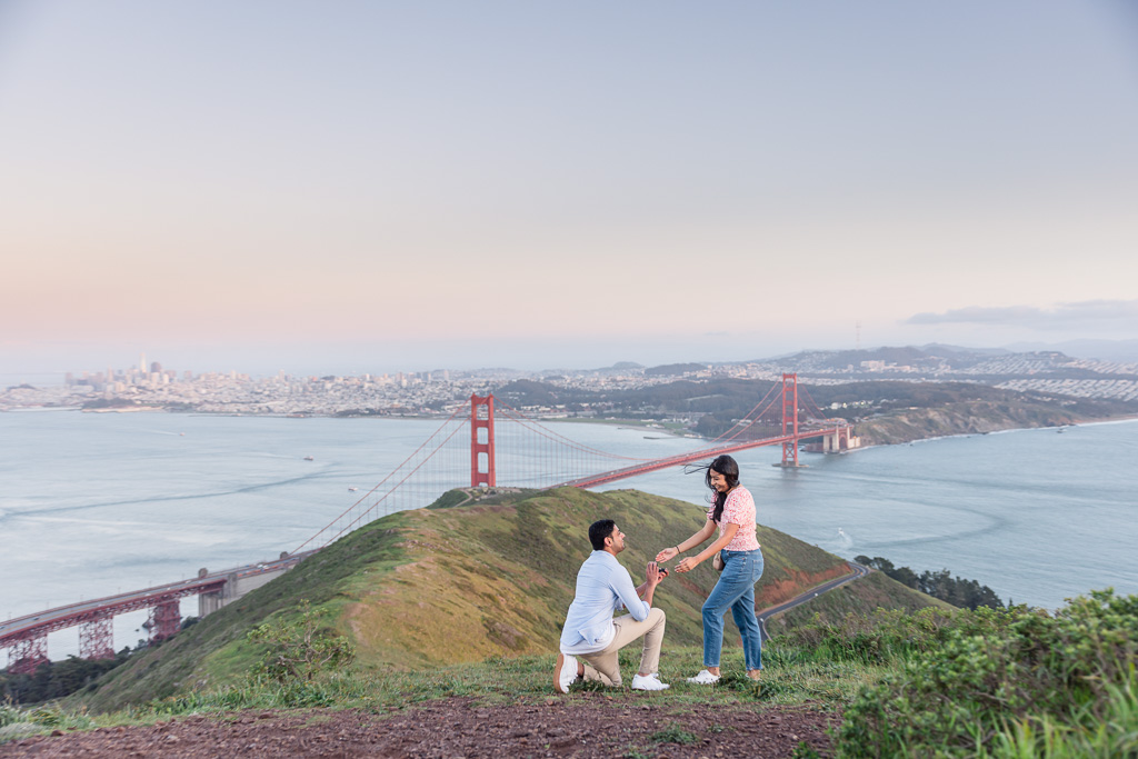 surprise proposal with a San Francisco sunset view
